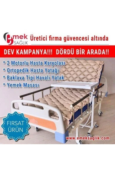 MEDİKALCİM Emek 2 Motorlu Hasta Karyolası-Havalı Yatağı-Yemek Masaslı 4 Lü Emek Hasta Yatakları ürün görseli 1