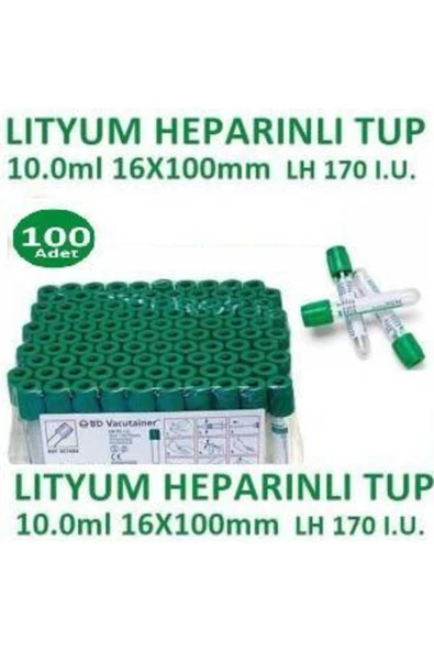 MEDİKALCİM 100 Adet Kan Alma Tüpü, Lityum Heparinli Tüp, Yeşil Kapak 10ml 16x100mm, Bd Vacutainer Lithium Hepar ürün görseli 1
