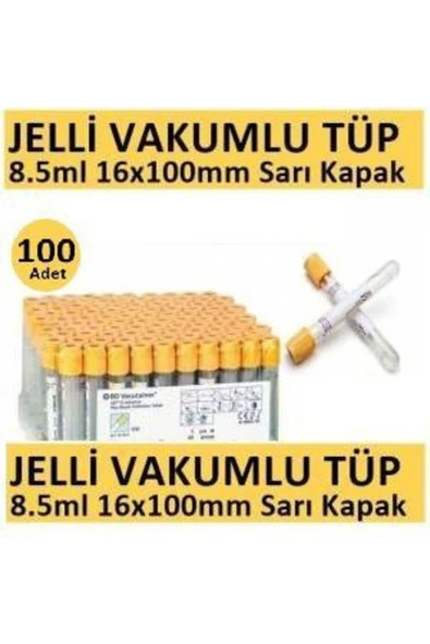 MEDİKALCİM 100 Adet Kan Alma Tüpü, Vakumlu Jelli, Sarı Kapak 8.5ml 16x100mm, Bd Vacutainer SST 2 Advance Plus ürün görseli 1