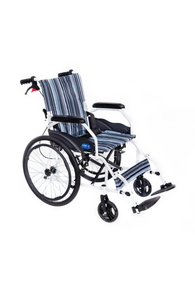 MEDİKALCİM Comfort Plus KY863-20 Mavi Desenli Alüminyum Tekerlekli Sandalye ürün görseli 1