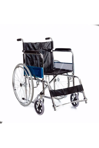MEDİKALCİM Comfort Plus BZ809 Derili Nikelaj Kaplı Standart Tekerlekli Sandalye ürün görseli 1