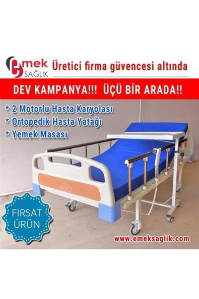 MEDİKALCİM Tabanca Korkuluklu Hasta Yatağı Yemek Masası Hasta Yatağı ürün görseli 1