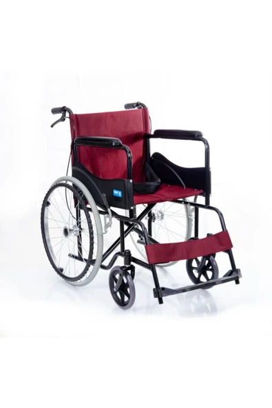 MEDİKALCİM Dm809 Bordo Kumaş Standart Transfer Refakatçı Frenli Tekerlekli Sandalye ürün görseli 1