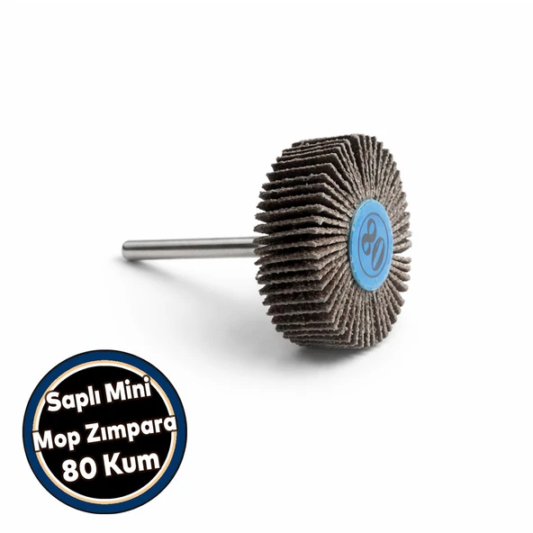 Saplı Pimli Mini Flap Yaprak Mop Zımpara Taşı 1 Adet Matkap Dremel Uyumlu Taşlama Aksesuarı (80 Kum) ürün görseli 1