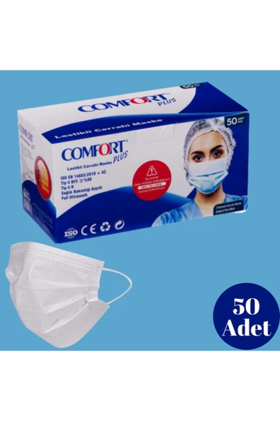 Comfort Plus 3 Katlı Cerrahi Maske Full Ultrasonic Meltblown Filitreli Telli Maske (50li Paket) ürün görseli 1