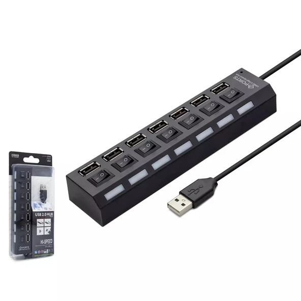 Hadron Hdx7001 Usb Hub 7-Usb Siyah Anahtarlı ürün görseli 1