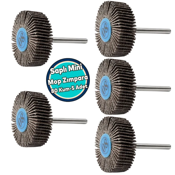 (5 Adet) Saplı Pimli Mini Flap Yaprak Mop Zımpara Taşı 1 Adet Matkap Dremel Uyumlu Taşlama (80 Kum) ürün görseli 1