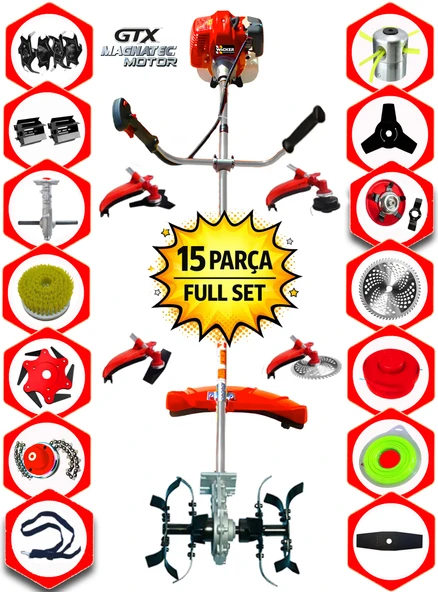 Wacker Pro German VORTRIX-785 Yan Tip Tırpan+ Akrobat Çapalama + Toprak Eşeleme+15 Parça Full Setli ürün görseli 1