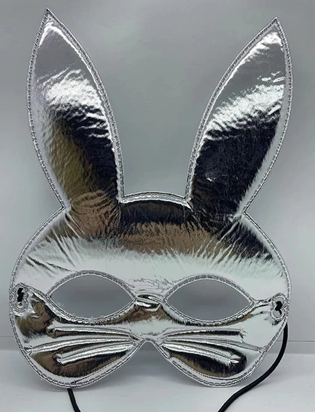 Gümüş Renk Kumaş Malzemeden İmal Tavşan Maskesi 25x17 Cm ürün görseli 1