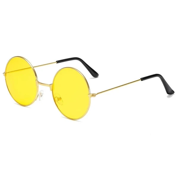 Yuvarlak Cam John Lennon Tarzı Hippi Gold Çerçeveli Sarı Gözlük ürün görseli 1