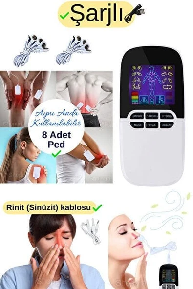 Çift Kanallı 8 Pedli Taşınabilir Fizik Tedavi Tens Cihazı Ems Masaj Aleti ürün görseli 1