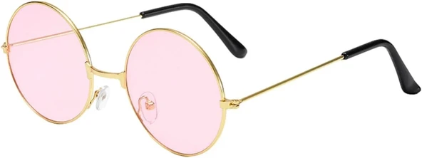 Yuvarlak Cam John Lennon Tarzı Hippi Gold Çerçeveli Pembe Gözlük ürün görseli 1