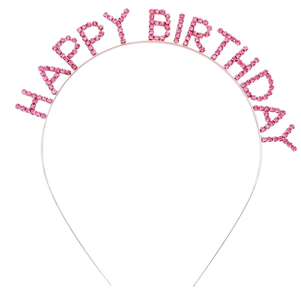 Pembe Renk Kristal Taşlı Gold Renk Kaplama Happy Birthday Taç 16x17 Cm ürün görseli 1