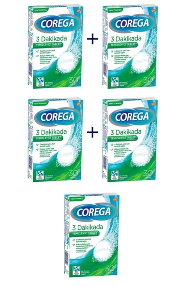 Corega 3 Dakikada Diş Temizleyici Beyazlatıcı 30 Tablet X 5 Paket ürün görseli 1