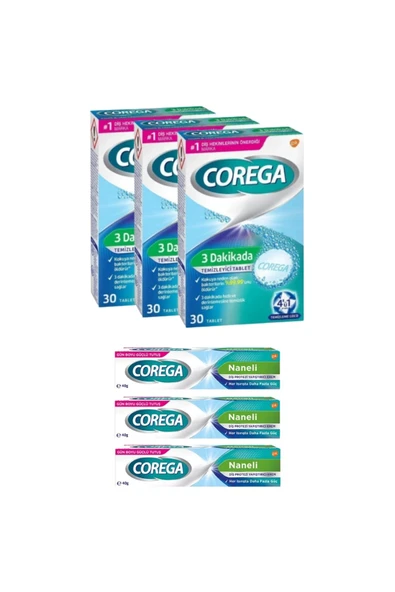 Corega x3 3 Dakikada Diş Protezi Temizleyici 30 Tablet + x3 Naneli Diş Protezi Yapıştırıcı 40 Gr ürün görseli 1