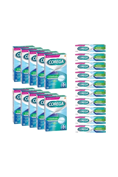 Corega X10 3 Dakikada Diş Protezi Temizleyici 30 Tablet + X10 Naneli Diş Protezi Yapıştırıcı 40 Gr ürün görseli 1
