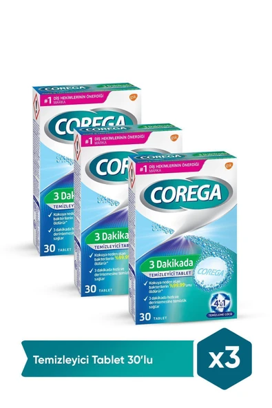 Corega 3 Dakikada Protez Temizleyici Naneli 30 Tablet 3'lü Paket ürün görseli 1