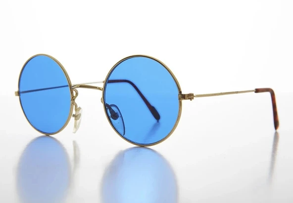 Yuvarlak Cam John Lennon Tarzı Gold Çerçeveli Mavi Gözlük ürün görseli 1