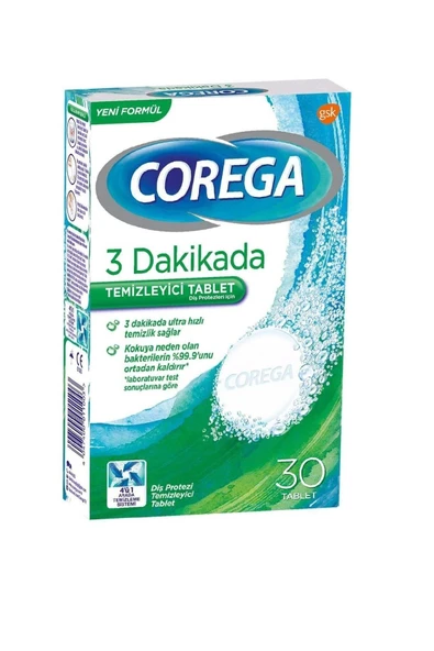 Corega 3 Dakikada Diş Protezi Temizleyici Tablet 30 Adet Kzmprt ürün görseli 1
