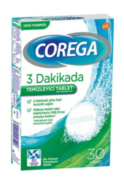 Corega 3 Dakikada  Protez Temizleyici Tablet 30'lu X 24 Paket ürün görseli 1