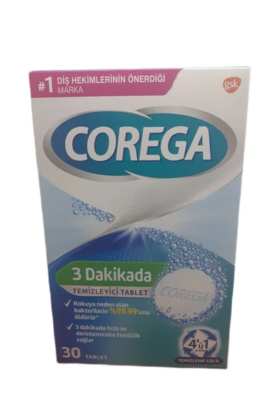 Corega 3 Dakikada Diş Protez Temizleyici 30 Tablet ürün görseli 1