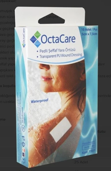 Su Geçirmez Şeffaf Pu Film Yara Örtüsü (sezeryan Bandı) Octamed 10 ADET 5CMX7,5CM ürün görseli 1