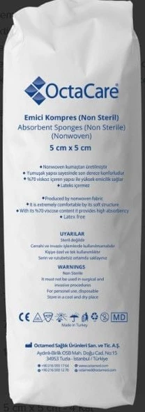 Octacare Non-Steril Spanç  Emici  Kompres Gazlı Bez  5 cm x 5 cm - 4 Kat 200 Adet ürün görseli 1