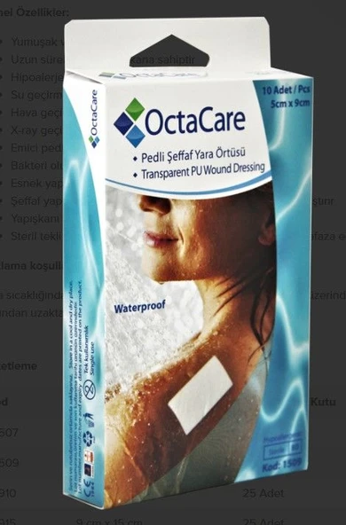 Su Geçirmez Şeffaf Pu Film Yara Örtüsü (Sezeryan Bandı) Octamed 10 ADET 5CMX9CM ürün görseli 1