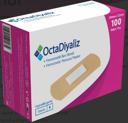 OctaDiyaliz Hemostatik Bası Bandı 30 mm x 72 mm 120 Adet ürün görseli 1