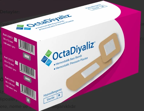 OctaDiyaliz Hemostatik Bası Bandı 38 mm x 38 mm 180 Adet ürün görseli 1