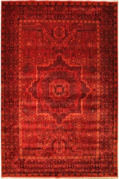 Turkrugs Bambos Plus 904 Kırmızı Yün Ve Bambu Ile Özel Tezgahlarda Üretilen Afgan Halısı Desenli ürün görseli 1