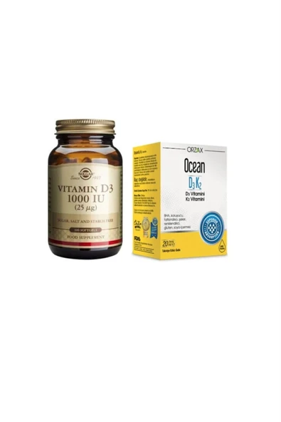 Solgar D3 Vitamini 1000 Iu 100 Kapsül + Ocean D3 K2 Vitamini Damla 20 Ml ürün görseli 1