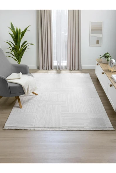 Turkrugs Life Serisi Beyaz Doku Modern Halı ürün görseli 1
