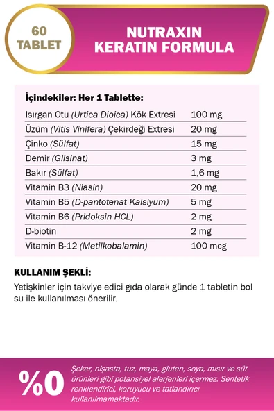 Nutraxin Keratin Formula 60 Tablet - Resim 4