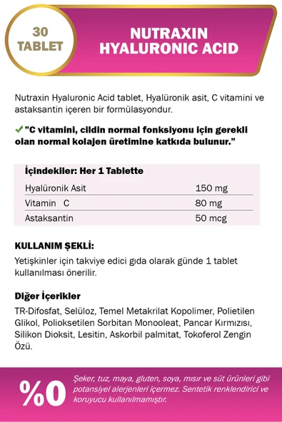 Nutraxin Beauty Hyaluronik Acid 30 Tablet - Resim 6