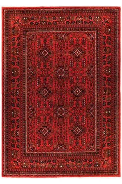 Turkrugs Bambos Plus 902 Kırmızı Yün Ve Bambu Ile Özel Tezgahlarda Üretilen Afgan Halısı Desenli ürün görseli 1