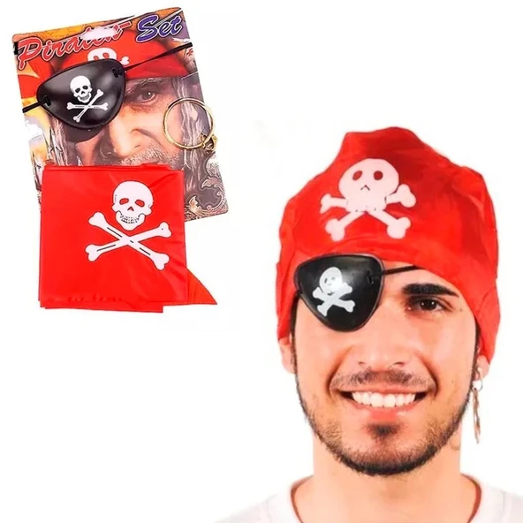 Korsan Bandana Korsan Göz Maskesi Ve Korsan Küpesi 3 Lü Kostüm Seti ürün görseli 1