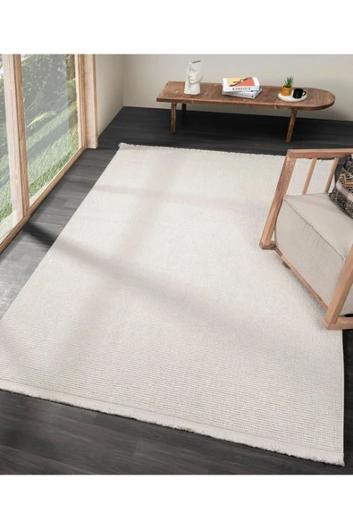 Homeax Zen Serisi Krem Naturel Bukleli Yumuşak Hav Toz Vermez Modern Desenli Dokuma Salon Halı ürün görseli 1