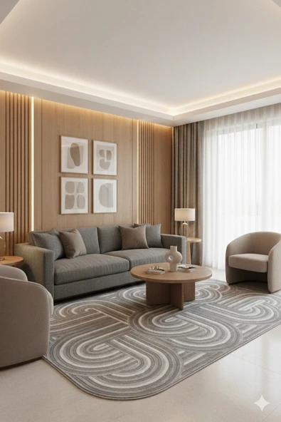 Turkrugs Geometrik Desenli Özel Kesimli Modern Halı – Gri Tonlar ürün görseli 1