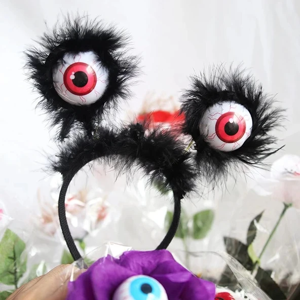Cadılar Bayramı Halloween Otrişli Sallanan Gözlü Parti Tacı ürün görseli 1