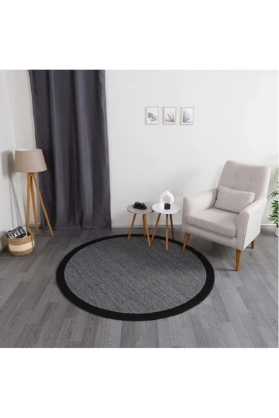 Turkrugs Jüt Tabanlı Modern Dokuma Kilim Yuvarlak Füme-siyah Sisal Hasır Halı ürün görseli 1