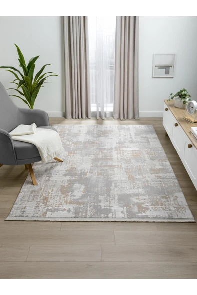 Turkrugs Life Serisi Krem Gri Modern Dokulu Halı ürün görseli 1