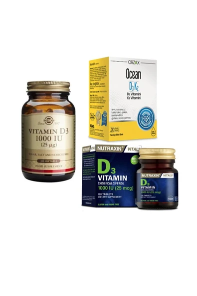 Solgar D3 Vitamini 1000 Iu 100 Kapsül+nutraxin D3 Vitamini 120 Tablet+ocean D3 K2 Vitamin Damla 20 Ml ürün görseli 1