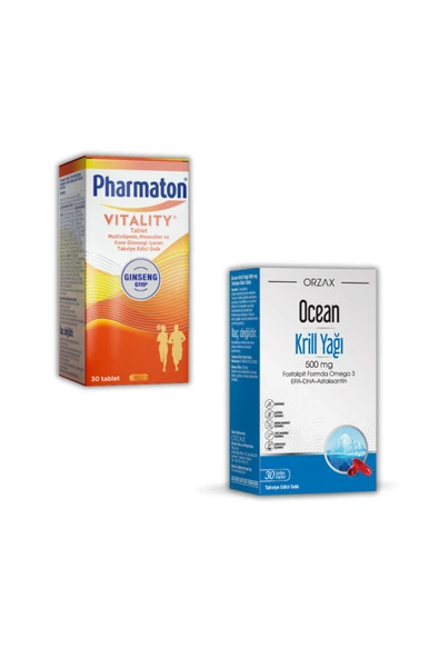 Ocean Krill Oil 500 mg 30 Kapsül Ve Pharmaton Vitality 30 Tablet ve ürün görseli 1