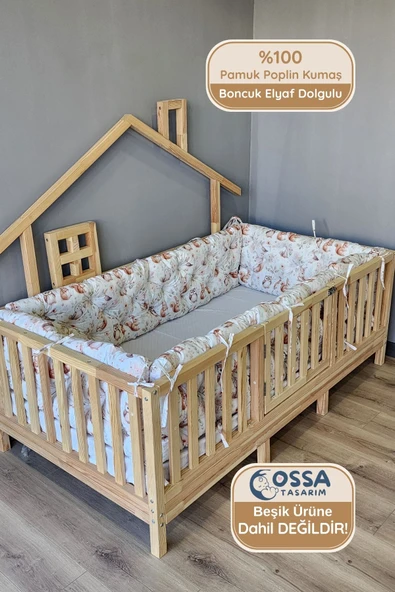 Montessori ve Beşik İçin 4 Kenar Koruma Seti Baykuş Desen Pamuk Poplin Kumaş ürün görseli 1