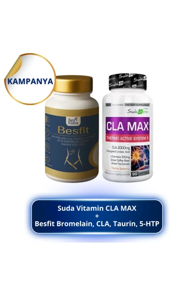 Suda Vitamin CLA MAX 90 Softjel + Besfit Bromelain, CLA, Taurin, 5-HTP 60 Kapsül 60 Kapsül ürün görseli 1