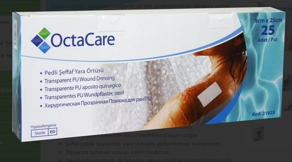 Su Geçirmez Şeffaf Pu Film Yara Örtüsü 9 cm x 25 cm (Sezeryan Bandı) - 10 ADET ürün görseli 1