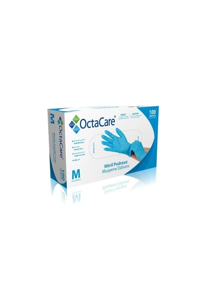 Octacare Nitril Pudrasız Muayene Eldiveni Mavi Medium ürün görseli 1