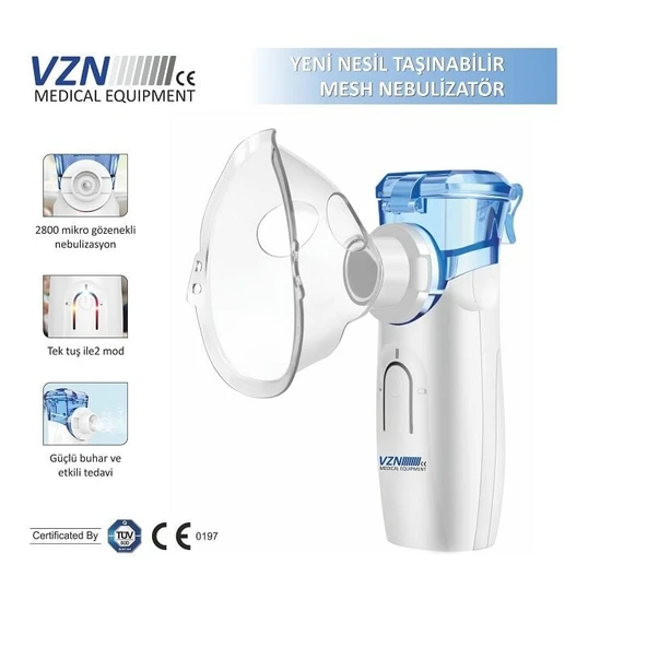Vzn Yeni Nesil Şarj Edilebilir Tasinilabilir Mesh Nebulizator Cihazı ürün görseli 1
