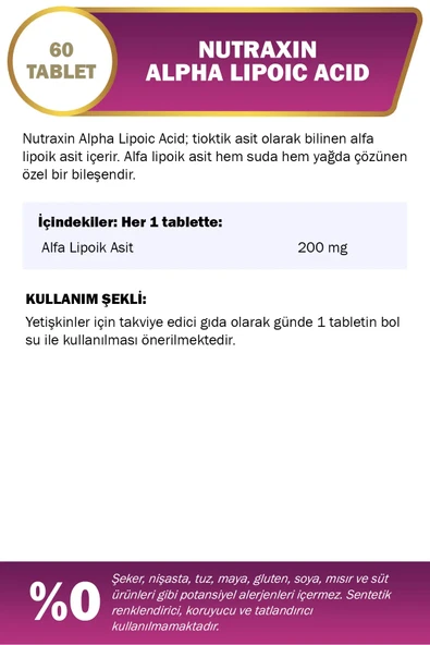 Alpha Lipoic Acid 200 Mg 60 Tablet 2'Li - Resim 7